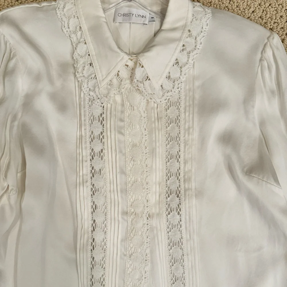Christy Lynn Silk Button Down with Lace Details, Small - Picture 4 of 6